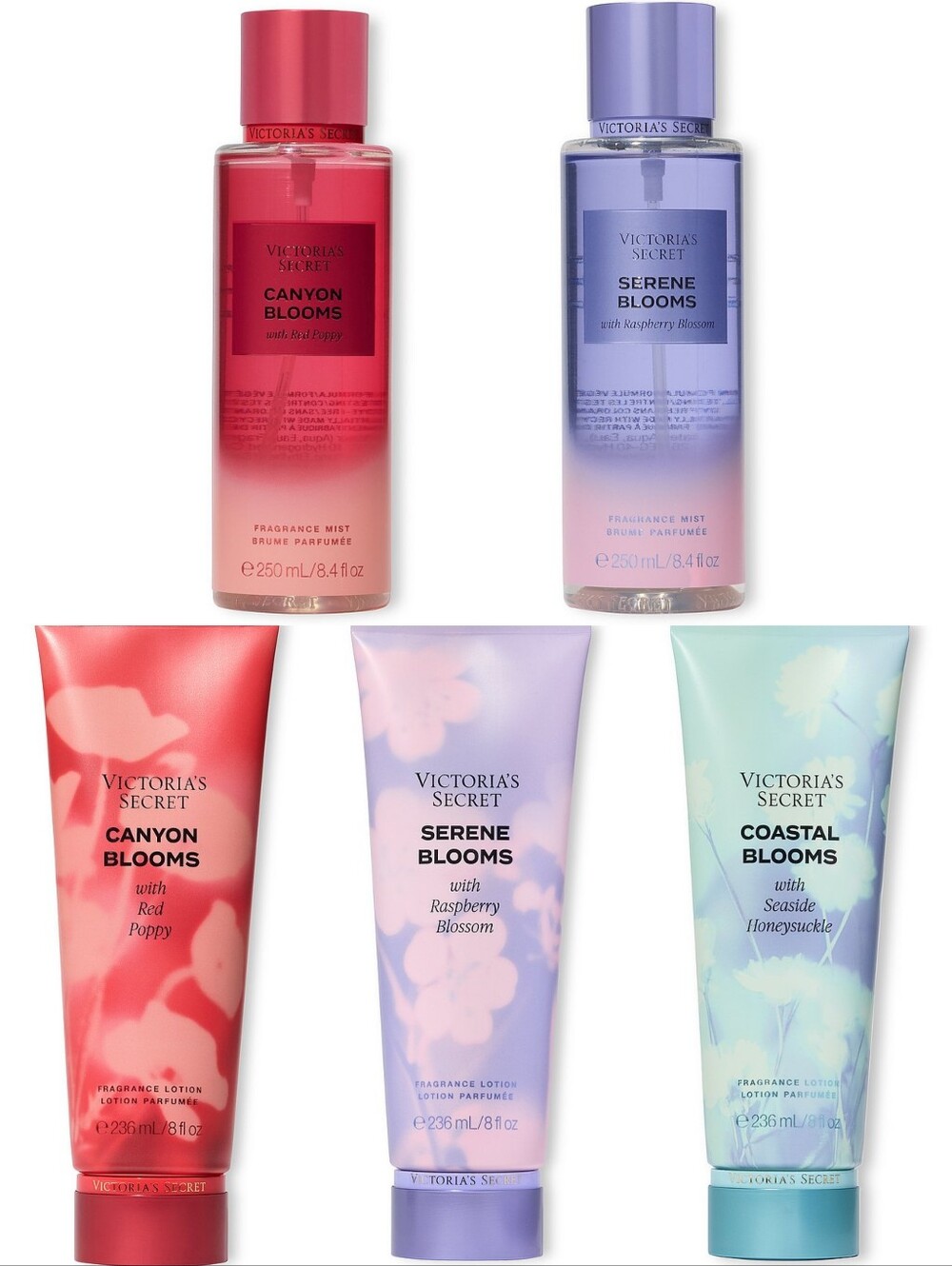 Victoria's Secret Fragrance Floral Flower Blooms Body Care Set of 5 New RARE